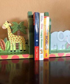 Fantasy Fields - Sunny Safari Animals Thematic Set of 2 Sturdy Wooden Bookends for Kids - Non-Toxic, Water-Based Paint, Giraffe and Elephant, Blue 25 71pmLUo rL