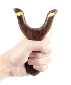 BASUNE Solid Wooden Slingshot Toys with Classic Construction Hunting Slingshot for Catapult Game, Outdoor, Hunting-for Kids/Children/Adult Deep Brown 25 71pnUFSAUTL