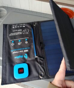 Solar Panels Charger with Digital Ammeter, BigBlue 28W SunPower Camping Solar Panel, Dual USB(5V/4A Overall), IPX4 Waterproof, Compatible with iPhone 13/11/Xs/X/8/7, iPad, Samsung Galaxy, Google Pixel Blue 68 71pq4NB1FuL