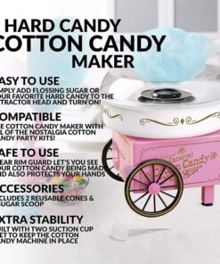 Alternative view of Nostalgia Vintage Hard and Sugar Free Countertop Original Cotton Candy Maker, Includes 2 Reusable Cones And Scoop – Pink, Main