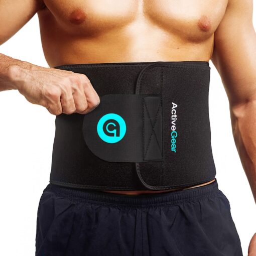 ActiveGear Waist Trimmer Belt Slim Body Sweat Wrap for Stomach and Back Lumbar Support Blue Medium