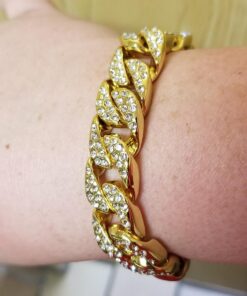 Mens Womens Cuban Link Bracelet Hip Hop Bracelet Stainless Steel Chain Bracelet Iced Out Curb Cuban 18k Gold Plated Bracelet With Clear Rhinestones (A-Gold) 41 71puNF E6L