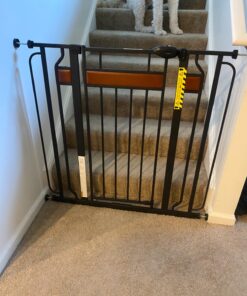 Regalo Home Accents Extra Tall & Wide Baby Gate, Bonus Kit, Includes Décor Steel With Hardwood, 4" Extension Kit, 4 Pack Pressure Mount Kit & Wall Cups 37 Inch Tall 28 71q 59wybkL