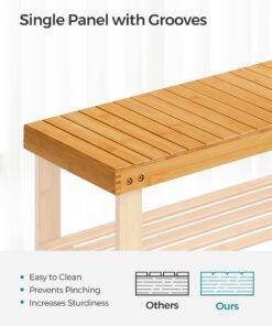 SONGMICS Shoe Rack Bench, 3-Tier Bamboo Shoe Storage Organizer, 11.3 x 27.6 x 17.8 Inches, Natural ULBS04N 26 71q0jivnFkL