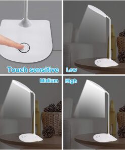 DEEPLITE LED Desk Lamp with Flexible Gooseneck 3 Level Brightness, Battery Operated Table Lamp 5W Touch Control,Compact Portable lamp for Dorm Study Office Bedroom,Eye-Caring and Energy Saving White 1 Pack 33 71q1GkUFv5L