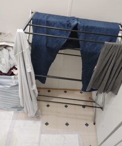 Amazon Basics Foldable Laundry Rack for Air Drying Clothing, 41.8" x 29.5" x 14.5" (L x W x H), Chrome Silver 35 71q3NTWkZL