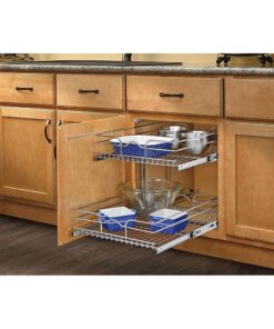 Rev-A-Shelf 5WB2-1822-CR 18 x 22 Inch Two-Tier Kitchen Organization Cabinet Pull Out Storage Wire Basket, Chrome 18 in 35 71q4voOmF L