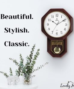 Pendulum Wall Clock - Regulator Clock - Wooden Schoolhouse Wall Clock with Pendulum - Wood Pendulum Clock Battery Operated - Decorative Wall Clocks for Living Room Decor, Home, Office and Gift 18x11 20 71q6KTQFinL