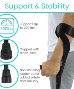 Vive Forearm Crutches (Pair) - Adjustable, Lightweight Arm Crutches Forearm for Adults - Ergonomic Arm Crutch Cuff and Comfortable Handles - Heavy Duty Crutches Non Slip Skid Replaceable Rubber Tips Black 21 71qBeRdbpEL