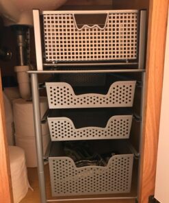 DecoBros Mesh Cabinet Basket Organizer with Split Card, Silver (Medium - 9.4 x 15.3 x 5) Medium - 9.4 x 15.3 x 5 42 71qDUrRfebL