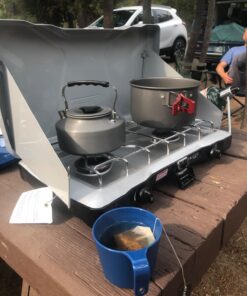 Coleman Triton+ 2-Burner Propane Camping Stove, Push-Button Instant Ignition, Portable Camp Grill, Adjustable Burners, Wind Guards, 22,000 Total BTUs of Power, Beach Cookouts, Backyard BBQ, Tailgating Silver 66 71qDrIHNfoL