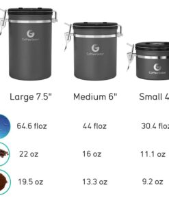 Coffee Gator Stainless Steel Canister - Medium 16oz, Silver Coffee Grounds and Beans Container with Date-Tracker, CO2-Release Valve, and Measuring Scoop - Ideal Coffee Lovers Gifts for Her - 2 Pack Travel Silver 33 71qEMCA3FHL