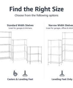 Amazon Basics 5-Shelf Medium Adjustable, Heavy Duty Storage Shelving Unit on 4'' Wheel Casters, Metal Organizer Wire Rack, Chrome, 30" L x 14" W x 64.8" H With Wheels 27 71qF7rDP9fL