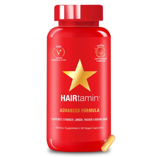 HAIRtamin Vegan Hair Vitamins for Faster Growth | All Natural Biotin Capsules to Support Healthy Hair, Skin and Nails | May Reduce Loss & Thinning | 30 Capsules 1