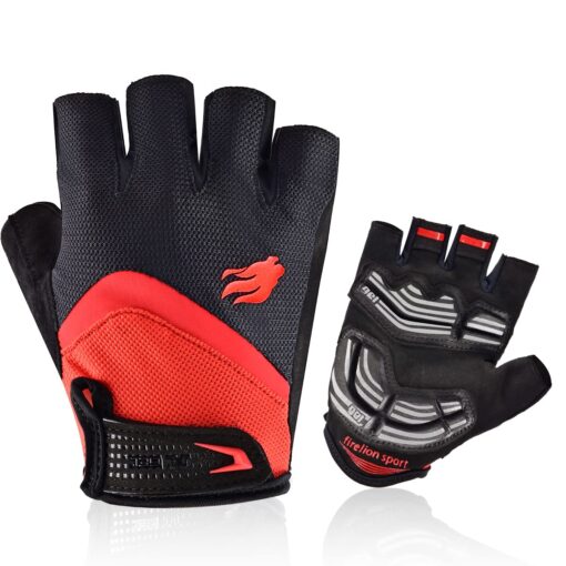 FIRELION Bike Gloves for Men/Women Cycling，Cycling Gloves for Outdoor MTB DH Road Racing，Full Finger Half Finger Padded Bicycle Protective Gloves，Non-Slip Shock-Absorbing Touchscreen Riding Gloves Medium Red