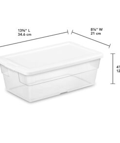Sterilite 6 Qt Storage Box, Stackable Bin with Lid, Plastic Container to Organize Shoes and Crafts on Closet Shelves, Clear with White Lid, 12-pack 6 Quart 30 71qGA zcqdL