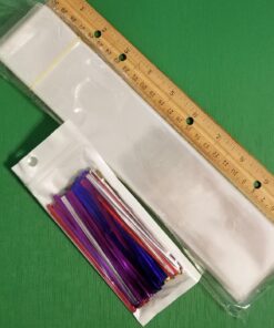 200 Pack 2" x 10" Clear Long Candy Cello Cellophane Treat Bags - 1.4mil thickness OPP Plastic Bags with 6 Mix Colors Twist Ties Perfect for Birthday Favor Candles Pretzel Icy Candy Popsicle 2'' x 10'' 26 71qHSULi1NL