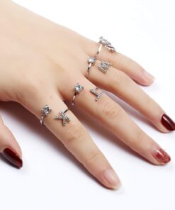 RINHOO Initial Knuckle Rings and Brooch Pin Silver Crystal 26 A-Z Letter Alphabet Adjustable Ring for Women Girl jewelry 9 71qHnGAsJHL