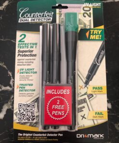 Dri Mark Dual Test - The Original Smart Money Pen with UV LED Cap Counterfeit Detector System - Plus 2 Free Detector Pens - Money Loss Prevention - Fraud Protection, Black, 3 Count (Pack of 1) 42 71qHxuRfxZL