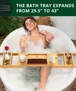 ROYAL CRAFT WOOD Luxury Bathtub Caddy Tray, One or Two Person Bath and Bed Tray, Bonus Free Soap Holder (Natural Bamboo Color) (Natural) Natural (Classic) 28 71qJ xJv0rL