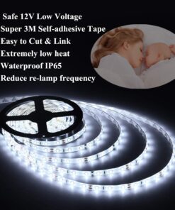 JUNWEN 16.4ft White Led Strip Lights, 12V Outdoor Led Strip Lights Waterproof Flexible Led Light Strip Indoor Plug in Cuttable SMD2835 Dimmable led Strip Light for Bedroom Cabinet Kitchen TV Hallway Daylight White 24 71qKgugp6ML