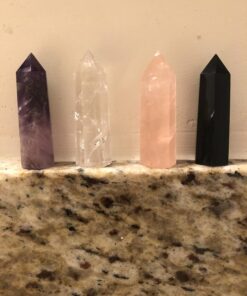 Healing Crystal Wands,2" Amethyst Crystal, Rose Quartz,Clear Quartz and Black Obsidian£¬6 Faceted Reiki Chakra Stones 4 pcs Pink,clear Quartz,black Obsidian,amethyst 2" Tall 74 71qPkQu f L