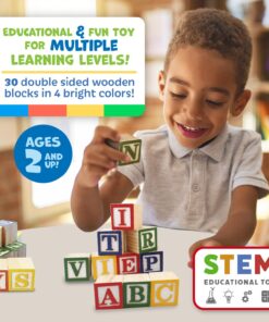 Alternative view of Skoolzy Toddler Letter Blocks - 26 ABC Wooden Blocks for Toddlers - Wood Alphabet Stacking Toys - Baby Letter Stacking Blocks for Kids Ages 2 + ABC Wooden Blocks (30 Blocks)
