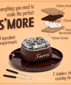 Nostalgia Tabletop Indoor Electric S'mores Maker - Smores Kit With Marshmallow Roasting Sticks and 4 Trays for Graham Crackers, Chocolate, and Marshmallows - Movie Night Supplies - Brown S'mores Maker Brown 23 71qQOrHgenL
