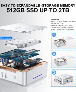 KAMRUI GK3 Plus Mini PC 16GB RAM 512GB M.2 SSD, Intel 12th Alder Lake N95 (up to 3.4GHz) Micro PC, 2.5''SSD, Gigabit Ethernet, 4K UHD, WiFi, BT, VESA/Home/Business Mini Desktop Computer 16GB+512GB/Intel Alder Lake N95 40 71qRJn0JgL