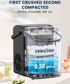 Alternative view of Kndko Nugget Ice Maker Countertop,34lbs/Day,Portable Crushed Ice Machine,Self Cleaning with One-Click Design & Removable Top Cover,Soft Chewable Pebble Ice Maker for Home Bar Camping RV,Black Basic 33lbs/day with pebble ice BLACK UPGRADE 1