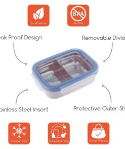 Innobaby Keepin' Fresh Stainless Steel Divided Bento Snack Box with Lid for Kids and Toddlers BPA Free, 11 oz., Blue 16 71qTaPAZooL