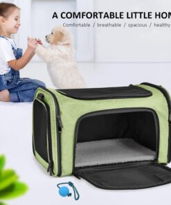 Henkelion Pet Carrier for Small Medium Cats Dogs Puppies up to 15 Lbs, Airline Approved Small Dog Carrier Soft Sided, Collapsible Travel Puppy Carrier - Green 17.0"L x 11.0"W x 11.0"H 28 71qTei3NkFL