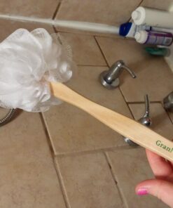 Shower Loofah on a Stick Body & Back Scrubber - Long Handled Mesh Bath Sponge Pouf Luffa Brush on a Stick with a Wood Handle for Men & Women - Easy Reach Body Wash & Lotion Applicator 1 Count (Pack of 1) 27 71qVQkyCizL