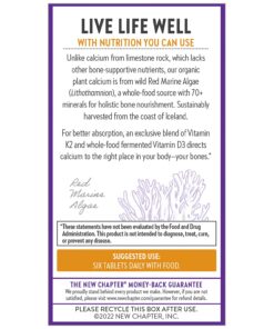 New Chapter Calcium Supplement - Bone Strength Tiny Tabs Organic Red Marine Algae Calcium - with Vitamin D3+K2 + Magnesium, 70+ Trace Minerals for Bone Health, Gluten Free, Easy to Swallow - 240 ct Unflavored 240 Count (Pack of 1) 17 71qW116i6cL