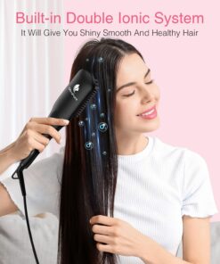 Enhanced Ceramic Hair Straightener Brush by MiroPure, 2-in-1 Ionic Straightening Brush with Anti-Scald Feature, Auto Temperature Lock & Auto-Off Function (Black) 45 71qWHe7VEL 1