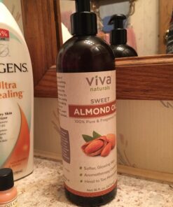 Viva Naturals Sweet Almond Oil - 100% Pure Hair and Skin Softener, Non-Greasy for Massage, Carrier Oil for Essential Oils and DIY Beauty Blends, Expeller-Pressed Almond Oil for Body, Non-GMO, 16 fl oz 16 Fl Oz (Pack of 1) 52 71qWOaWMwhL