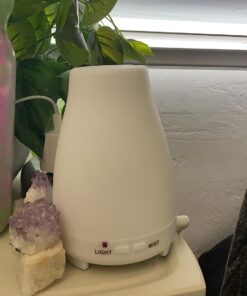 Diffuserlove Essential Oil Diffusers 200ML Remote Control Ultrasonic Mist Humidifiers BPA-Free Aromatherapy Diffuser with 7 Color Lights, Auto Shut-Off for Bedroom Office Kitchen White 44 71qZajW9tRL