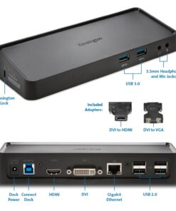 Kensington Universal USB3.0 Mountable Dual Display Docking Station for Windows, Mac, and Surface (Dual Video HDMI & DVI / VGA, 6 USB Ports, Gigabit Ethernet, Audio) 12 71qdLAt5efL