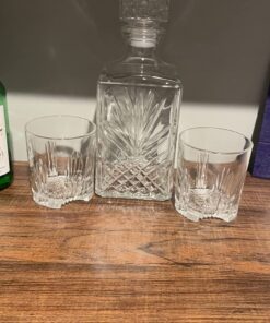 Paksh Novelty Whiskey Decanter Set - 7-Piece Italian Crafted Glass Decanter & Whiskey Glasses Set - Holiday Whiskey Gifts for Men and Women w/ Ornate Stopper and 6 Cocktail Glasses, Red A 49 71qdybwAE0L 2