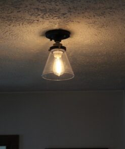 Globe Electric 65380 1-Light Flush Mount Ceiling Light, Dark Bronze, Satin Finish, Antique Brass Accents, Clear Glass Shade, Ceiling Light Fixture, E26 Bulb, Bulb Not Included Dark Bronze with Clear Glass 34 71qfKpCgiCL