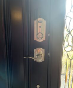 SCHLAGE Connect Camelot Touchscreen Deadbolt with Built-In Alarm and Handleset Grip with Accent Lever, Satin Nickel, FE469NX ACC 619 CAM RH, Works with Alexa Right Camelot 38 71qfaZx1vTL