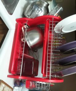 2 Tier Dish Drainer, By Home Basics (Red) Dish Rack For Kitchen Counter, With Cutlery Holder and Cup Slots Red 39 71qguH qXHL
