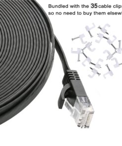 Alternative view of Cat 6 Ethernet Cable 100 Ft, Outdoor&Indoor, 10Gbps Support Cat7 Network, Slim long Flat Internet LAN Patch Cord, Cat6 Solid High Speed weatherproof Cable for Router, Modem, PS4/5, Xbox, Gaming, Black 100ft