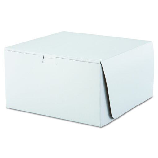 Southern Champion Tray 0977 Premium Clay Coated Kraft Paperboard White Non-Window Lock Corner Bakery Box, 10" Length x 10" Width x 5-1/2" Height (Case of 100) 10" L x 10" W x 5-1/2" H - 100ct