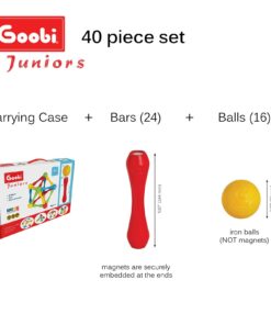 Goobi Juniors 40 Piece Magnetic Building Sticks and Balls Rods Toy Magnet Blocks Montessori Preschool Daycare Construction STEM Educational 3D Stacking Toys for 1 2 3 Year Old Toddlers Kids Boys Girls 12 71qnjS8Z37L