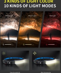 Smiling Shark LED Headlamp, 230°Wide Angle 3*Multi-Color Light Strips 2 Packs Head Lamp Rechargeable with Motion Sensor Waterproof Headlight for Camping Hiking Outdoor, Head-Lamp-LED-Hat-Light Multicolor 9 71qrr6oyXeL