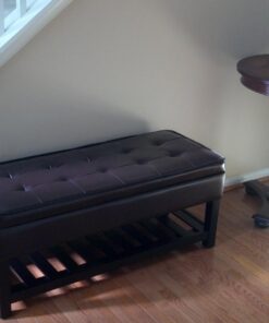 SIMPLIHOME Cosmopolitan 44 Inch Wide Rectangle Ottoman Bench with Open Bottom in Tanners Brown Faux Leather Tufted Footrest Stool, For Living Room, Bedroom, Traditional Rectangular 47 71qsghMNtUL