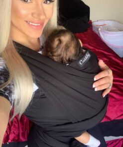 CuddleBug Baby Wrap Sling + Carrier - Newborns & Toddlers up to 36 lbs - Hands Free - Gentle, Stretch Fabric - Ideal for Baby Showers - One Size Fits All (Black) Black 37 71qt1dQbTBL
