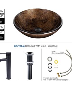 ELECWISH Bathroom Vessel Sink with Faucet Mounting Ring and Pop Up Drain 16.5 Inch Tempered Glass Basin (Brown) Brown 27 71quby3cFJL