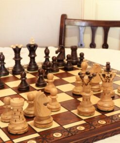 Wegiel Handmade European Ambassador Chess Set - Wooden 21 Inch Beech & Birch Board with Felt Base - Carved Hornbeam & Sycamore Wood Chess Pieces Ambassador - Brown 74 71qv4dsjK6L